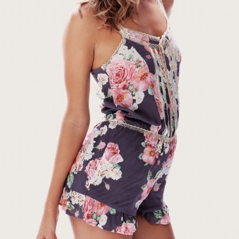 Wildfox grey rose print romper, M